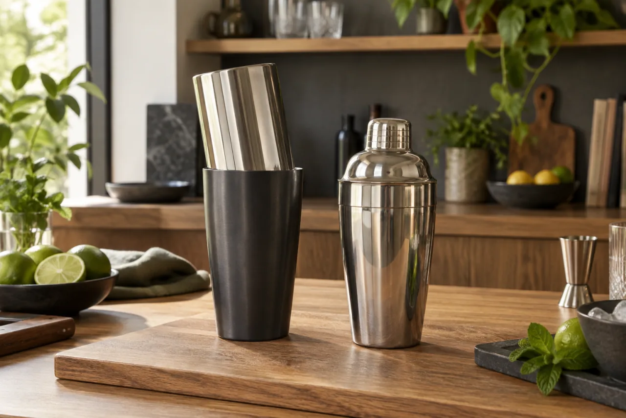 Bostonshaker och cobblershaker bredvid varandra