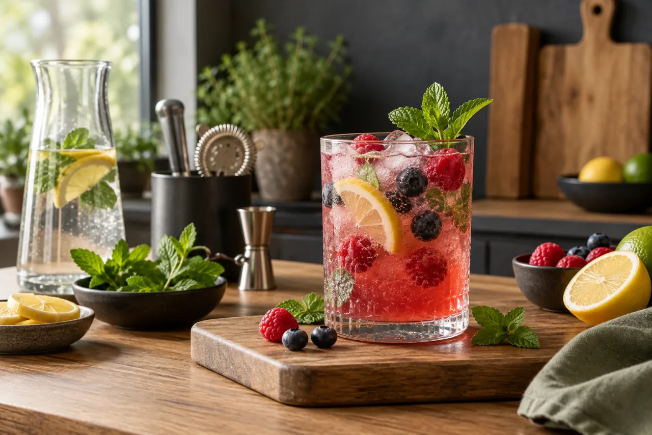 Alkoholfri bärdrink med citrus och örter