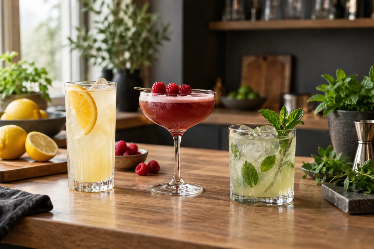 Tre enkla drinkar med citrus, bär och örter