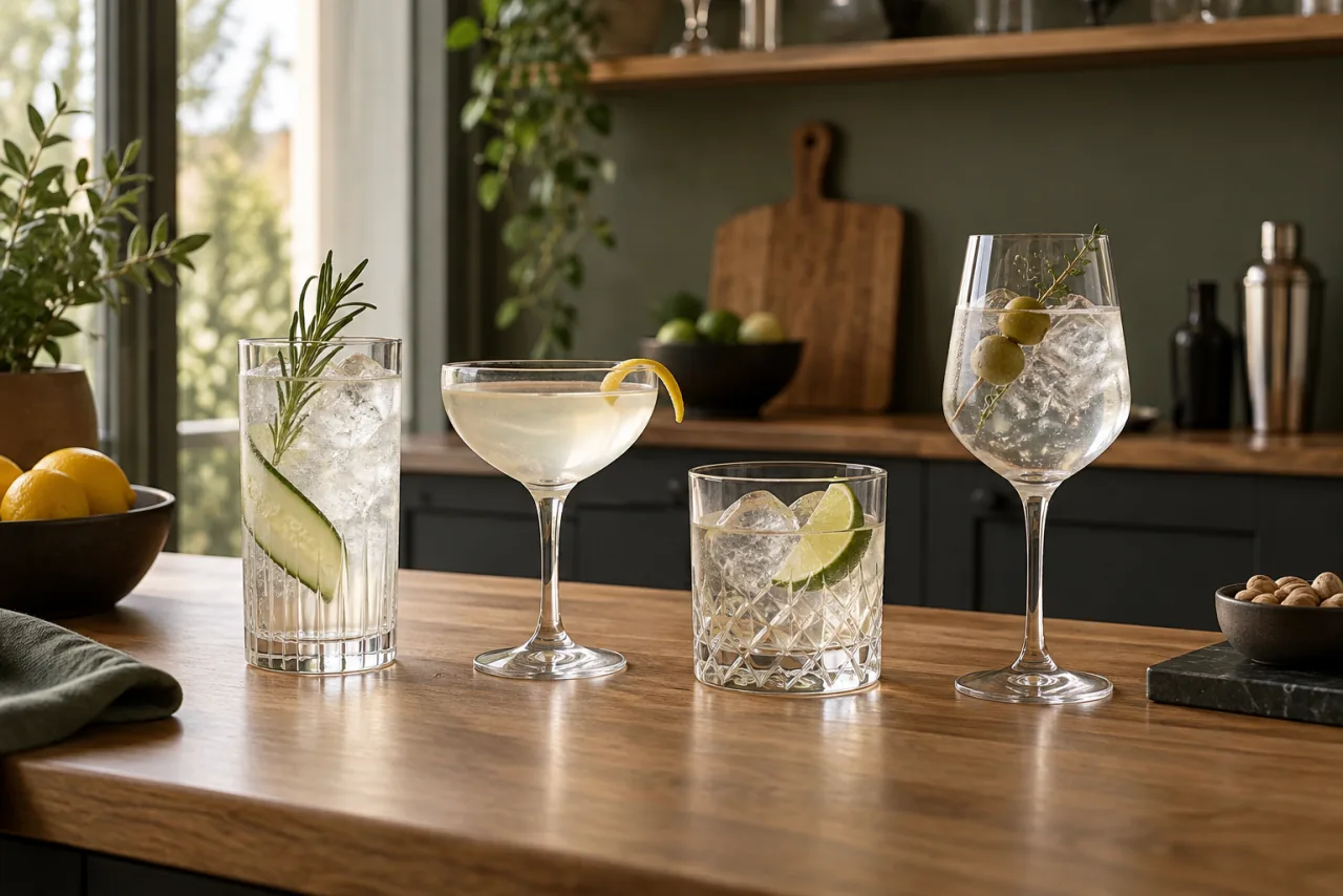 Fyra olika glasformer med dryck