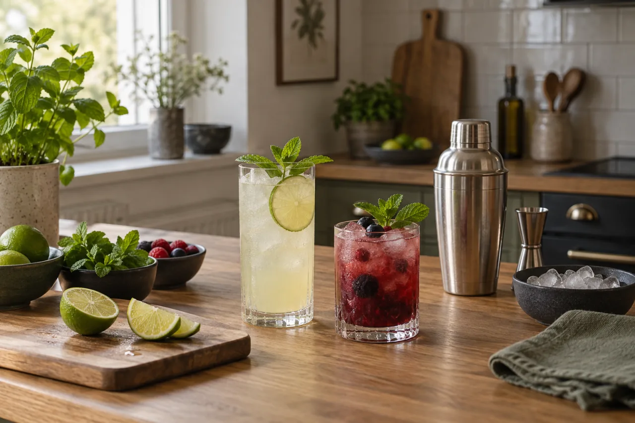 Citrus, bärdrink och enkel shaker på en hemmabar