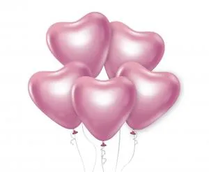 Ballonger Platin Rosa Hjärtan 30cm/6 St.