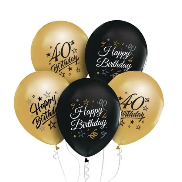 Beauty&Charm Ballonger 12" Med Tryck "40" Guld Och Svart 5 St.