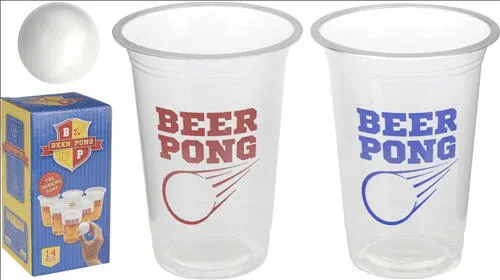 Beer Pong Spel - 2 Bollar 12 Bägare Med Röd + Blå Text