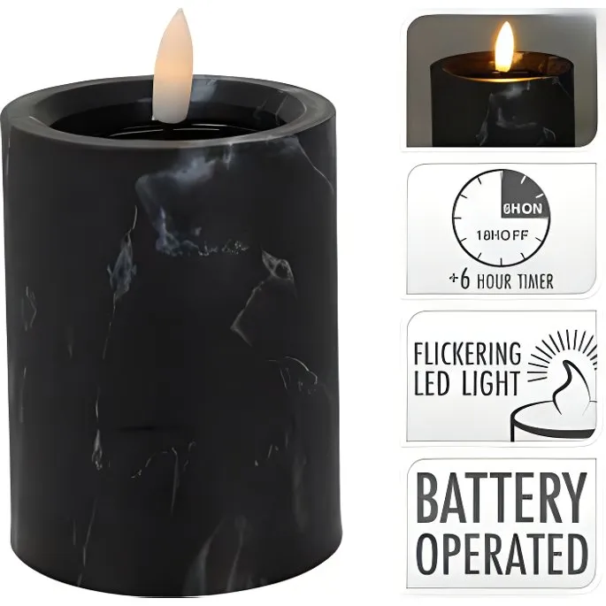 Bloklys Svart Marmor 3d Flame Ø: 7,5 x 10 Cm.