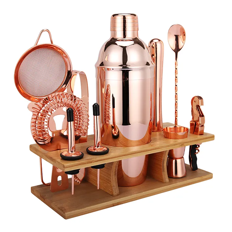 Cocktailshaker Set Med 11 Delar Med Ställ - Koppar