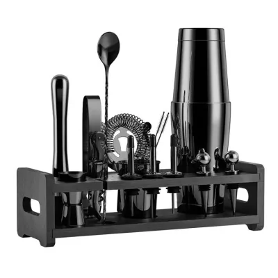 Cocktailshaker Set Med 23 Delar Med Ställ - Gunmetal