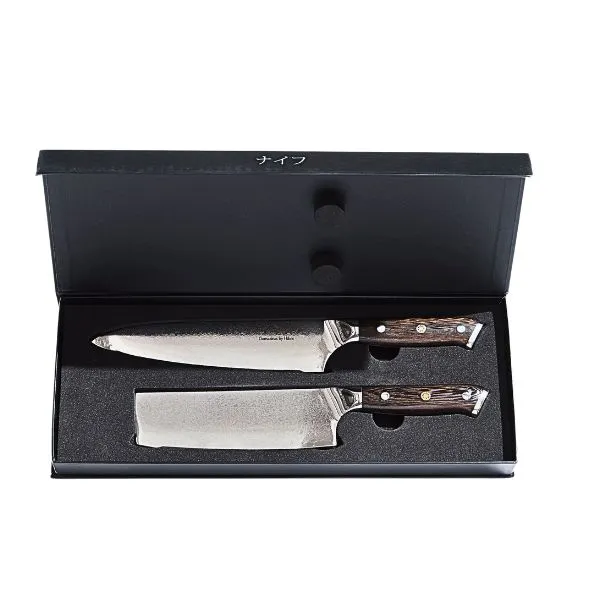 Damascus By Hâws Kockkniv 32 Cm + Grönsakskniv 30 Cm Wengé