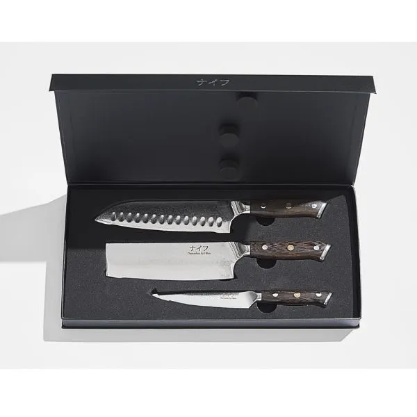 Damascus By Hâws Santoku Knivset - 3 Delar - Wengé