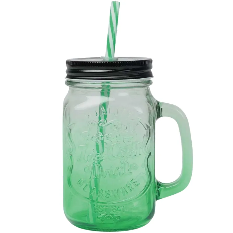 Drikkeglas Med Låg Og Sugerør | Grön