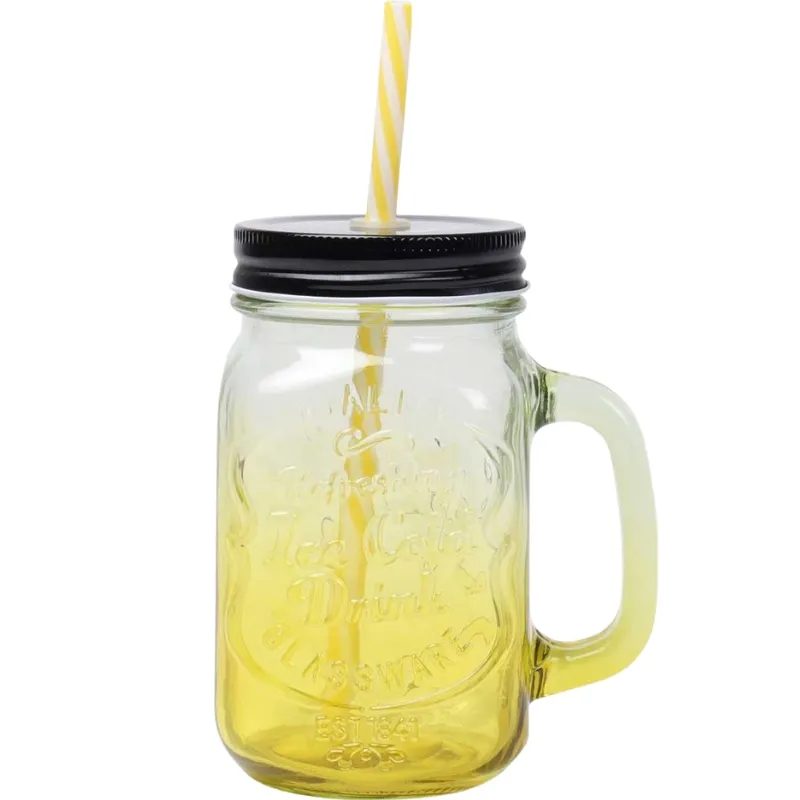 Drikkeglas Med Låg Og Sugerør | Gul