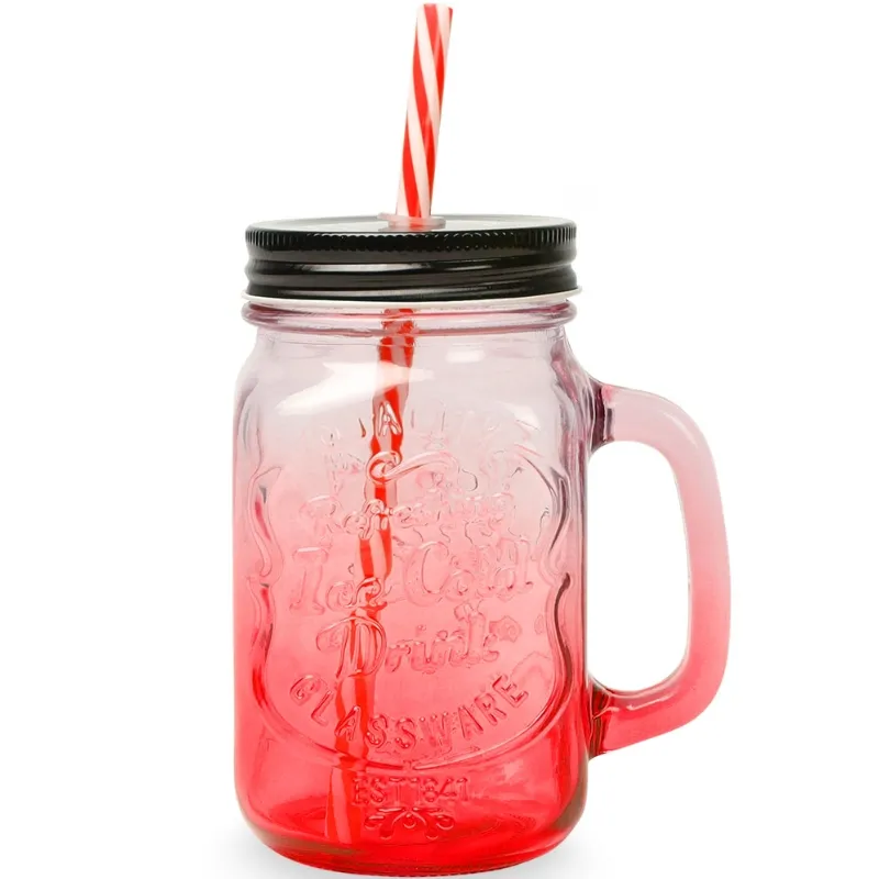 Drikkeglas Med Låg Og Sugerør | Röd