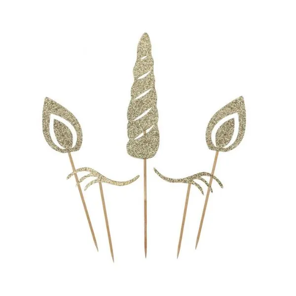 Enhörning Tårtdekoration Guld Glitter 5 St.
