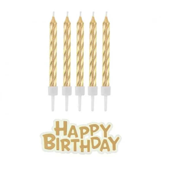 F06delsedagsljus B&C Happy Birthday Guld 16 St.