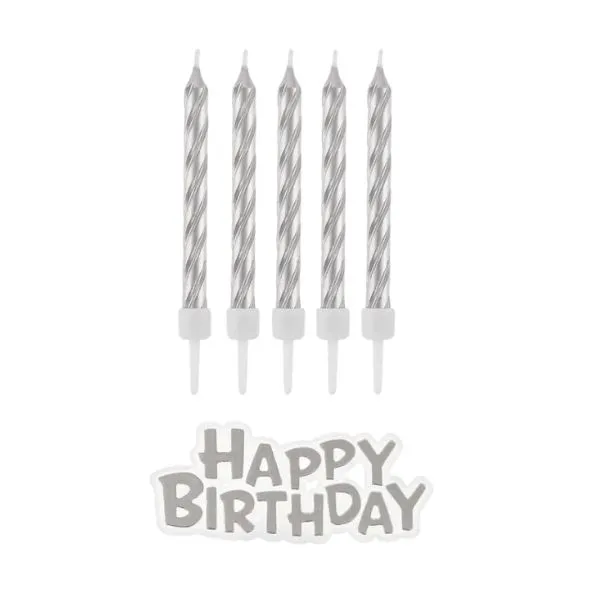 F06delsedagsljus B&C Happy Birthday Silver 16 St.