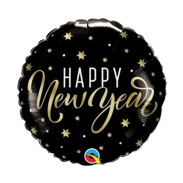 Folieballong 45cm - "Gott Nytt År" (Guld Stjärnor)