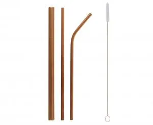 Rostfria Stålsugrör Roséguld (1 x Shake 1 x Böjd 1 x Rak + Rengöringsborste)