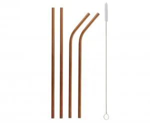 Rostfria Stålsugrör Roséguld 2 x Böjda 2 x Raka + Rengöringsborste