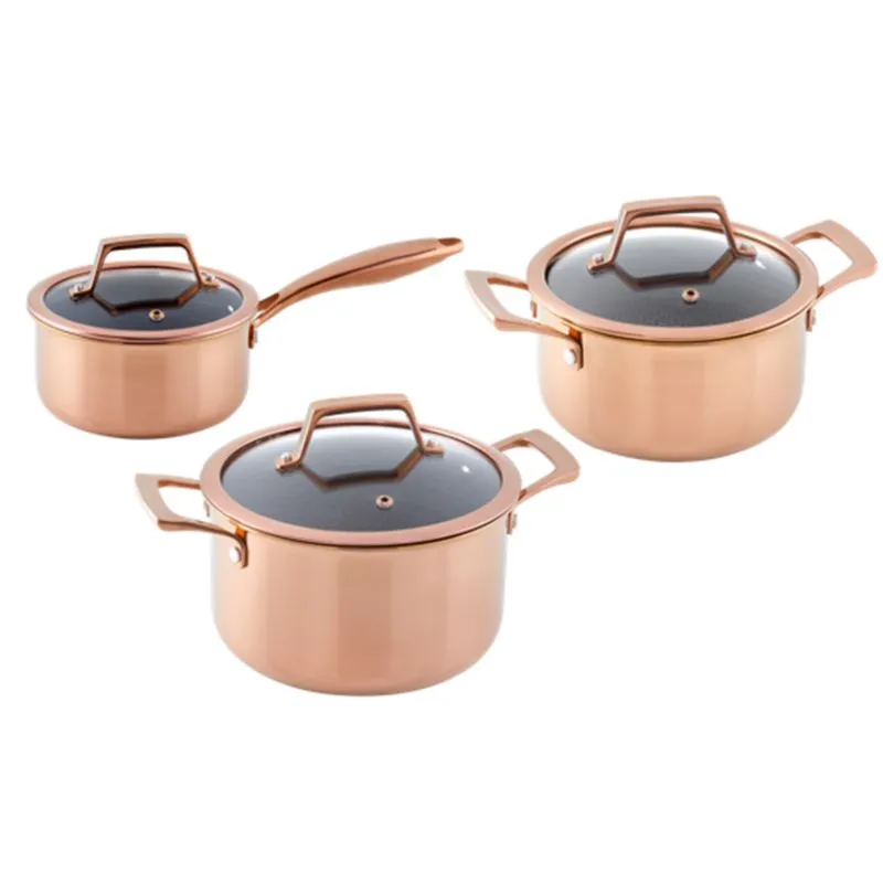 Hâws Santo Sæt – Gryder 1,5 L, 2,2 L & 3,4 L Med Låg Og Hybridbelægning – Rose Gold