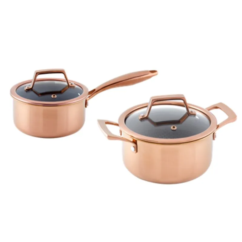 Hemmet Sät – Kastrull 1,5 L & Gryta 2,2 L Med Lock Och Hybridbeläggning – Roséguld