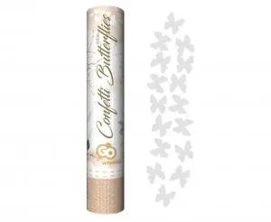 Konfettirör Vita Fjärilar 30 Cm