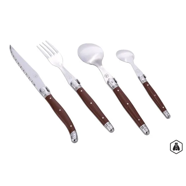 Laguiole Bestick Brunt Med Träställ 24 Delar