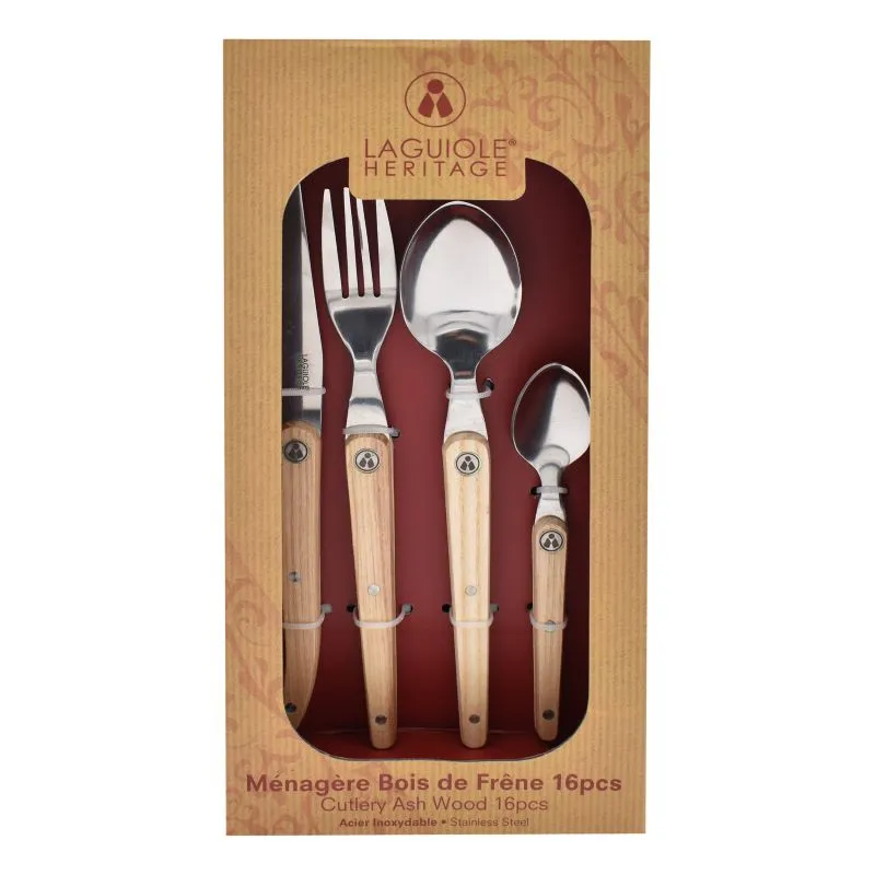 Laguiole Heritage Bestiksæt i Aske Træ - 16 Dele