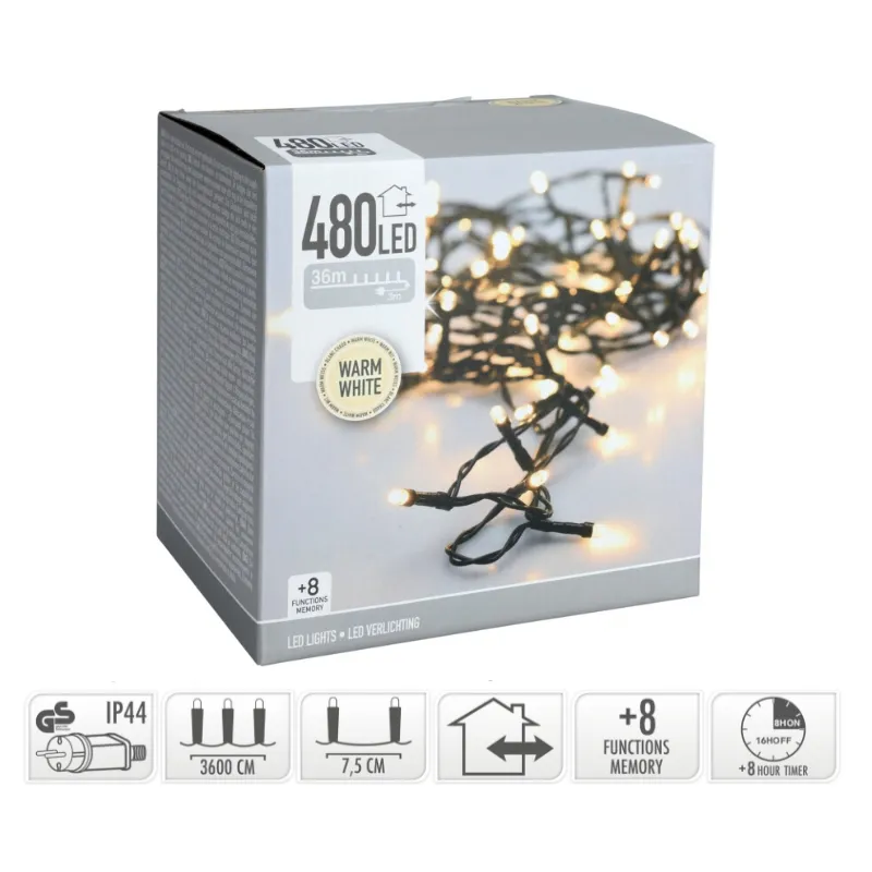 Lyskedja 480 Led Varm Vit Med Timer