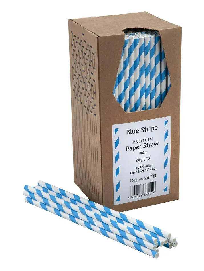 Papperssugrör 20cm 6mm - Blå & Vit Randig Pk 250