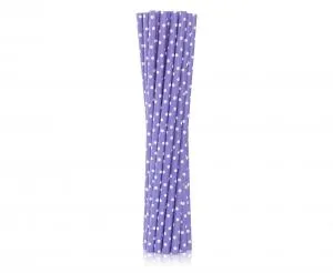 Papperssugrör Lila Med Vita Prickar 6x197 Mm / 12 St