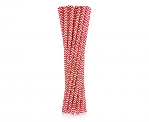 Papperssugrör Röd Chevron 6x197 Mm / 24 St.