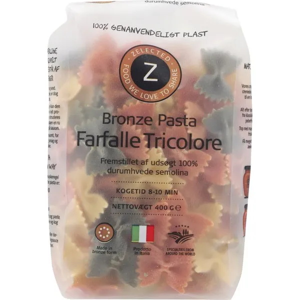 Pasta Farfalle 3-farvet 400g Zelected