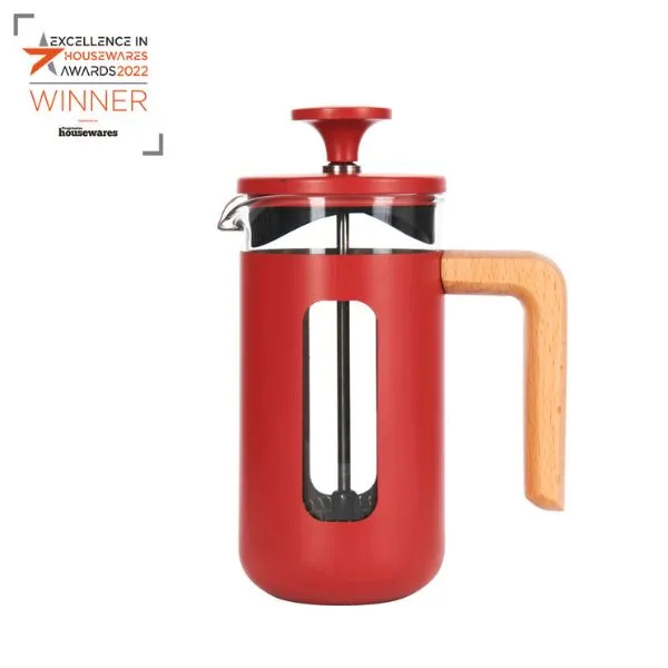 Pisa 3-kopars Stämpelkanna Med Rött Trähandtag Från La Cafetière