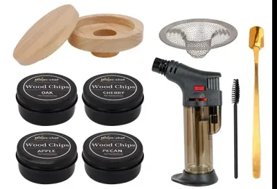 Rökpistol-set För Cocktail Och Whiskey Med Brännare Och Träflis