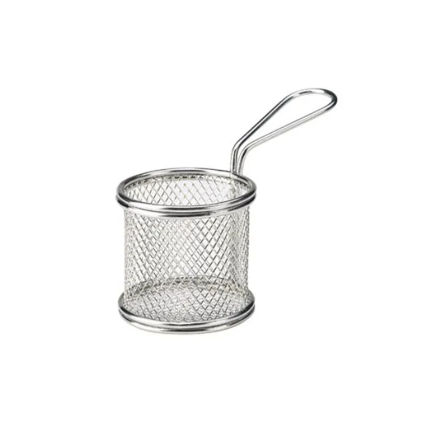 Rund Mini Friturekorg För Servering Av Pommes Frites 9.3 x 9cm - Rostfritt Stål