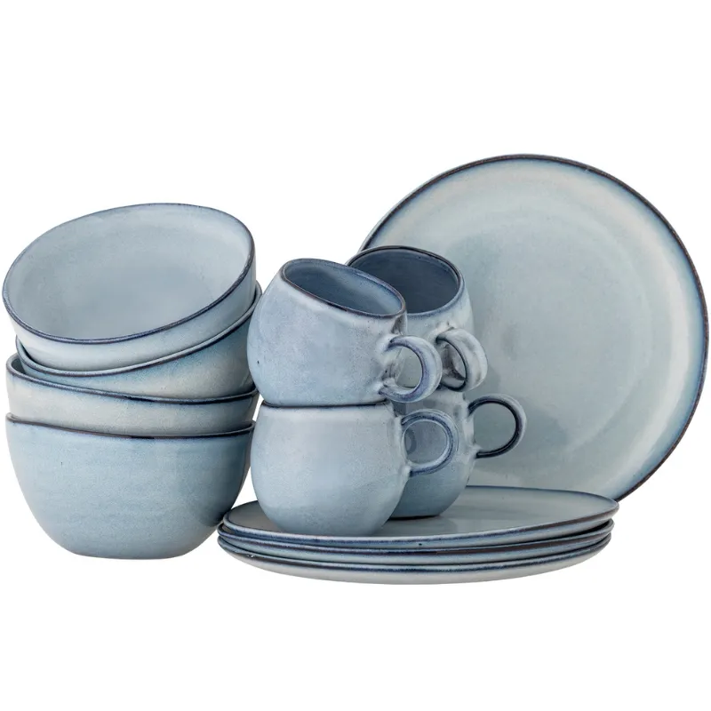 Sandrine Frukostset, Blå, Stengods 4x3 St.