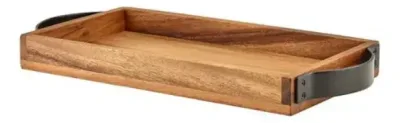 Serveringsbricka Akacieträ Med Metalhandtag Genware