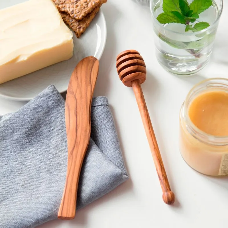 Smörkniv Och Honungssked Set i Olivträ