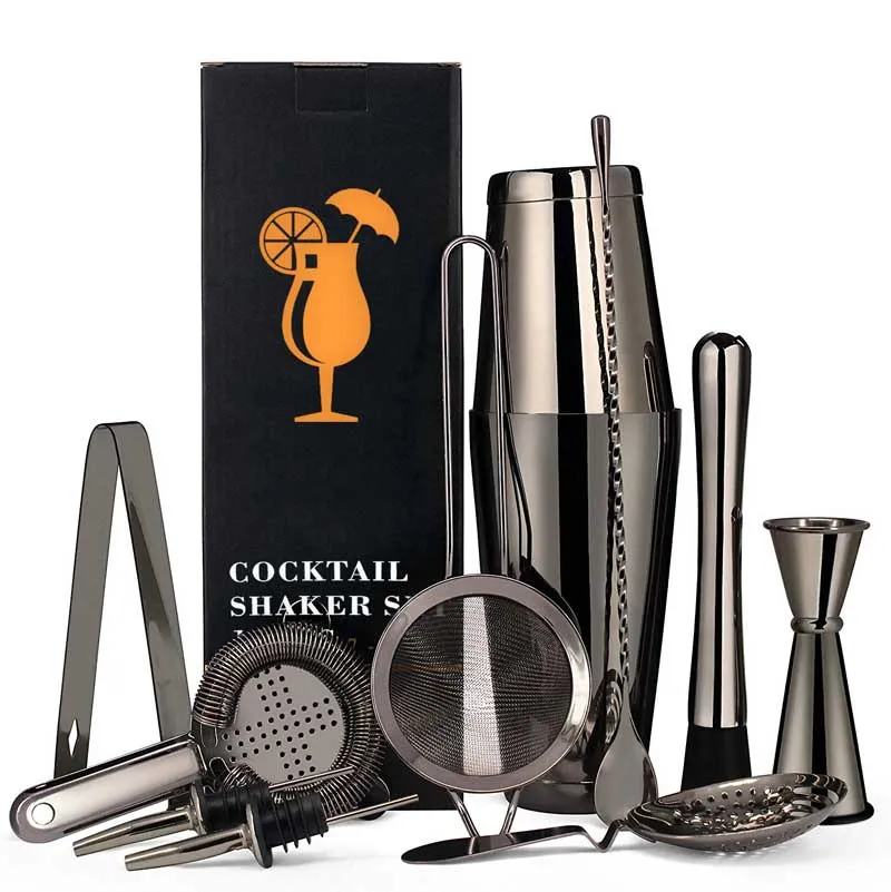 Svart Boston Shaker Set, 11 Delar