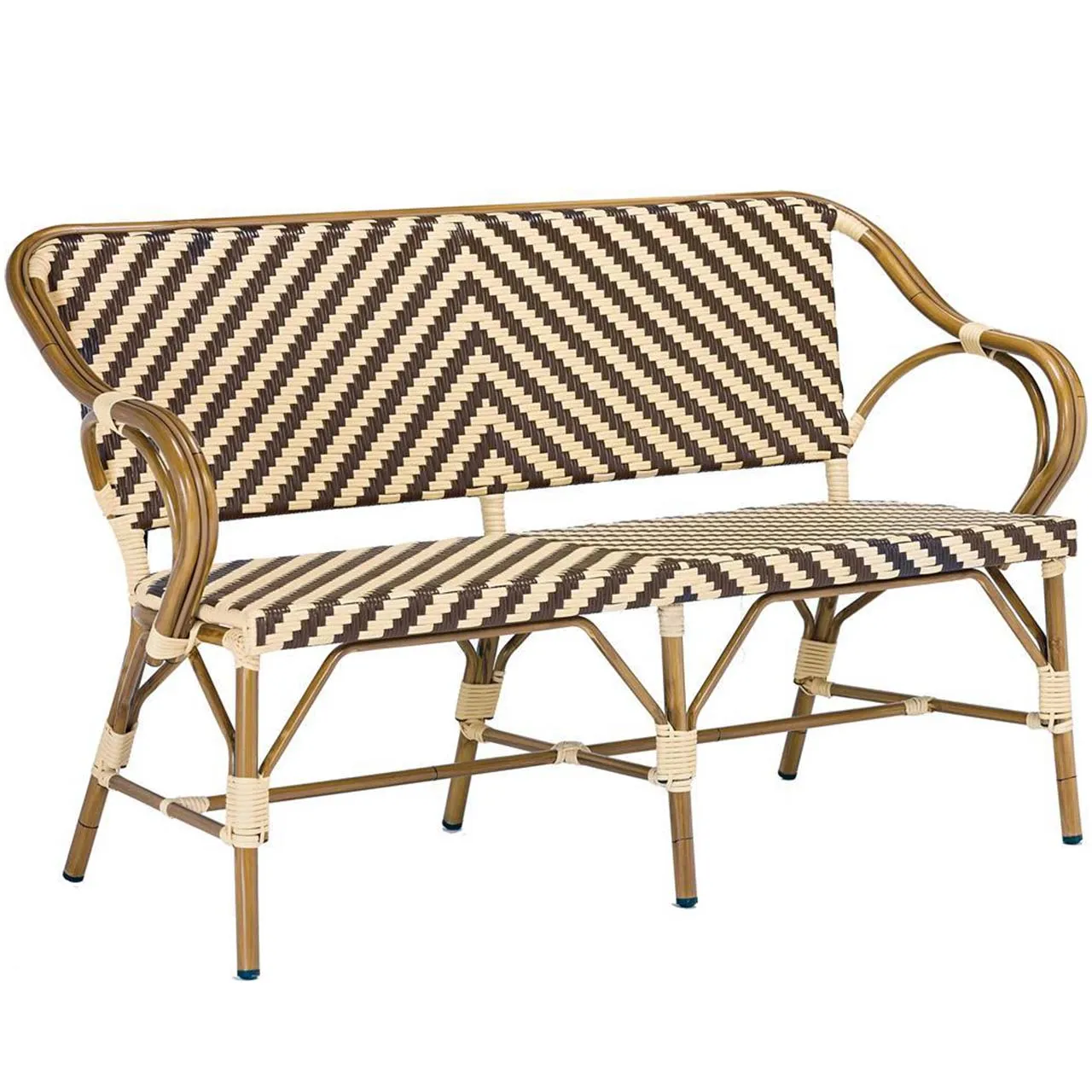 Paris Bänk m. Armstöd Flätad Mörkbrun