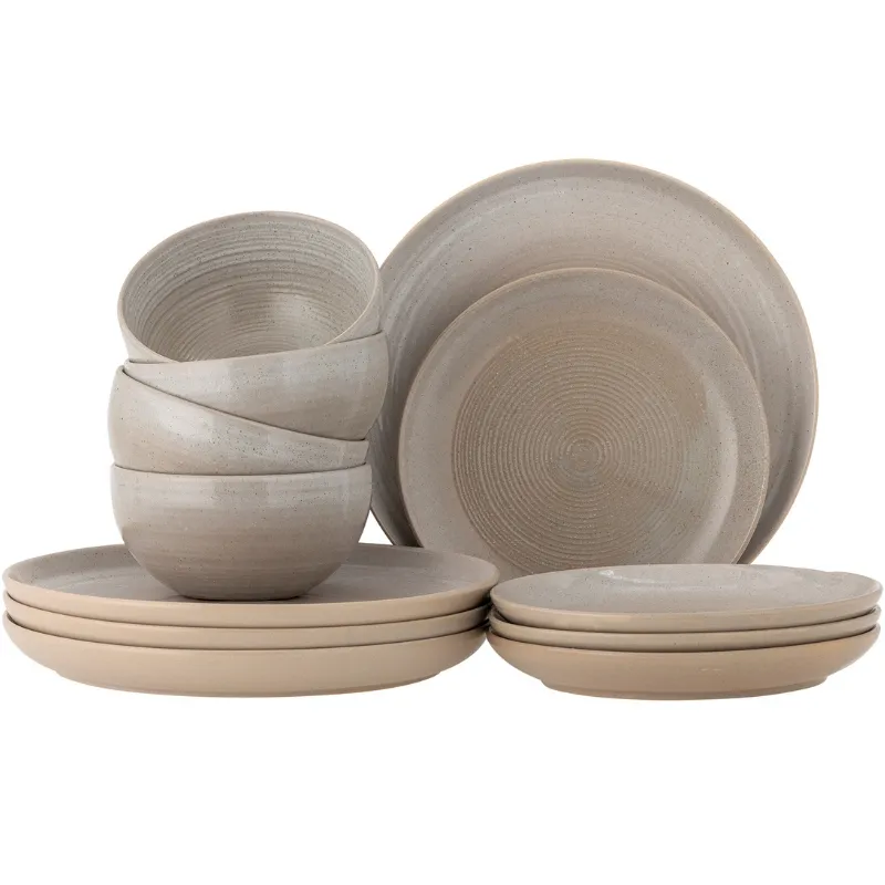 Taupe Bordservice Set, Grå, Stengods 4 x 3 Stk