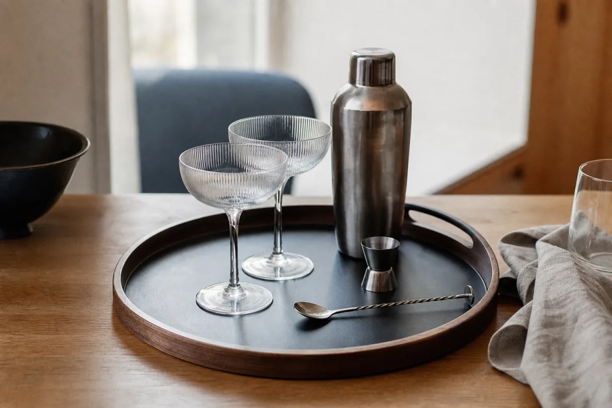 Servering och brickor för bar och drinkar