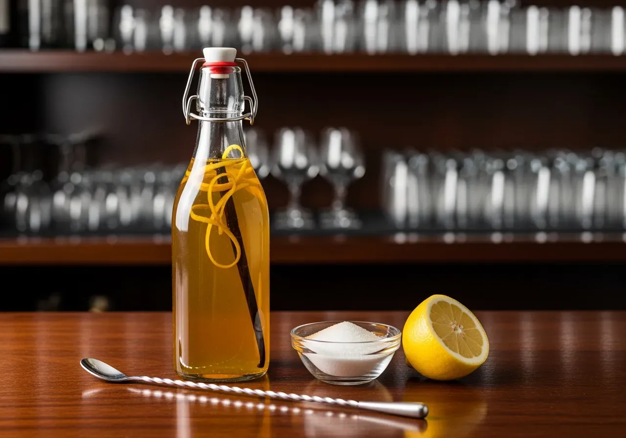 Sugrör i champagneglas med etikett