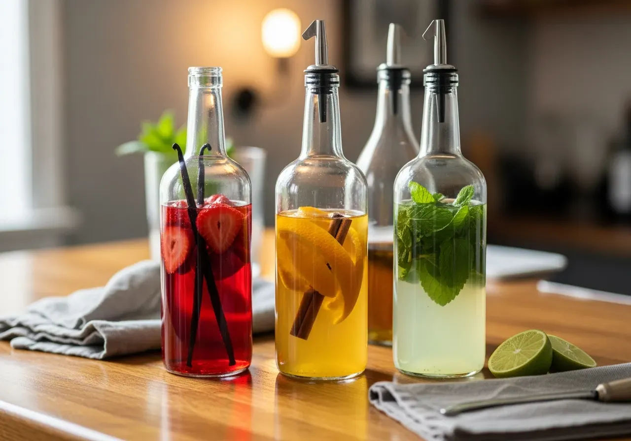 Sugrör och krispiga garnityr i glas